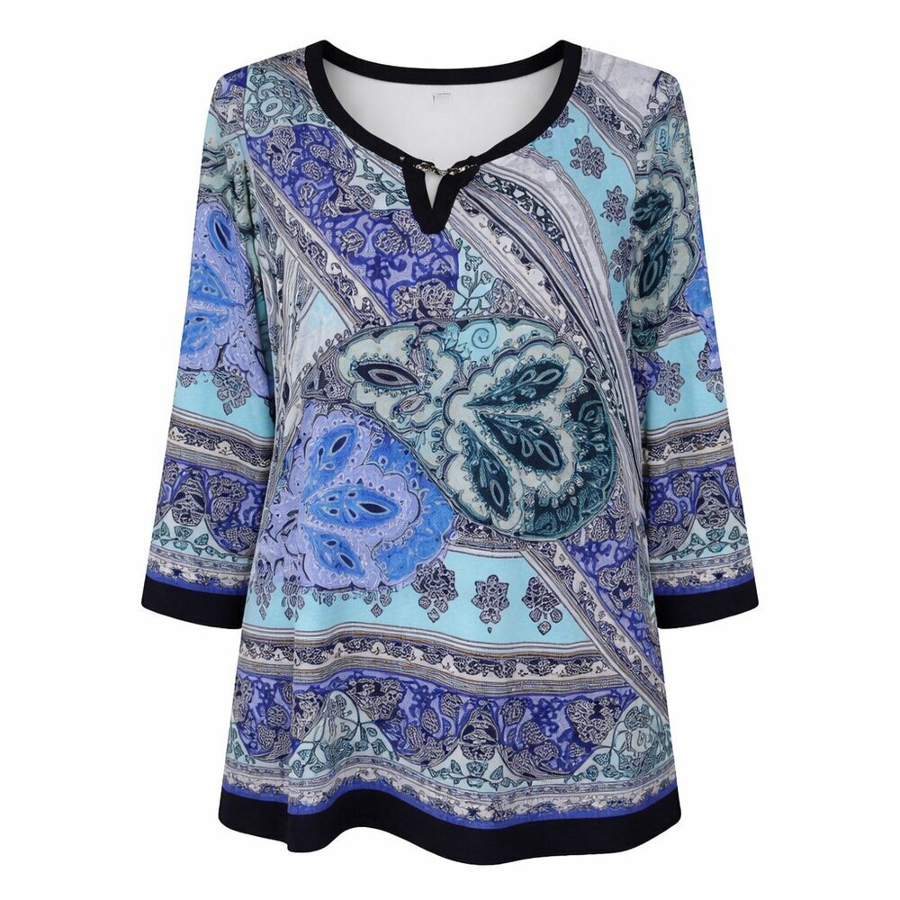 JM COLLECTION Black Green Print Top Plus Size 2X